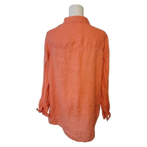 Sigrid Olsen Coral Orange Linen Button Up Shirt Size Large - Picture 3 of 4